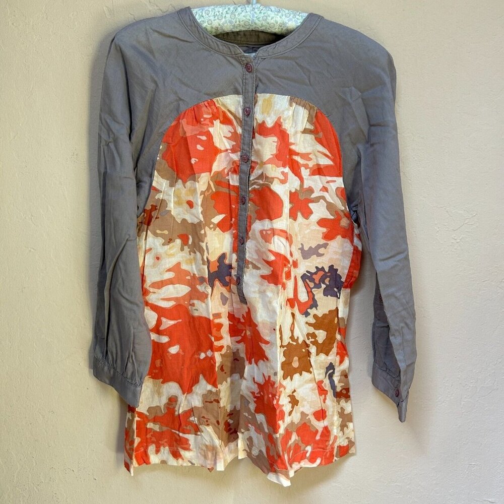 Anthropologie Odille Women's Popover Tunic Top Size  4 Cotton Camouflage Orange